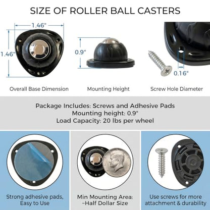Self Adhesive Mini Caster Wheels for Storage Boxes & Trash Cans