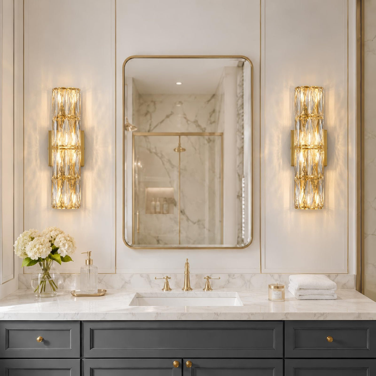 Gold Crystal Wall Sconces Mid (Gold Cylindrical)