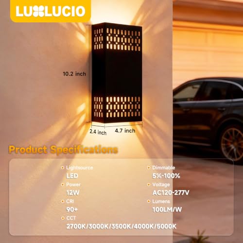 10.2" Black Indoor Outdoor Hardwired LED Wall Sconce (Black - Cutout Design / 2 pack)