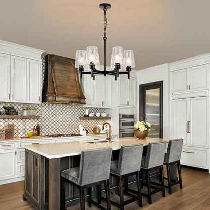 Chandelier Industrial Hanging Light Fixture with Stone Texture Glass Shades