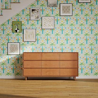 Tropical Peel and Stick Wallpaper Blue Coastal Palm Tree Seashells Shrimp Ocean Pattern Wall Paper for Bedroom Bathroom Playroom Removable Self
