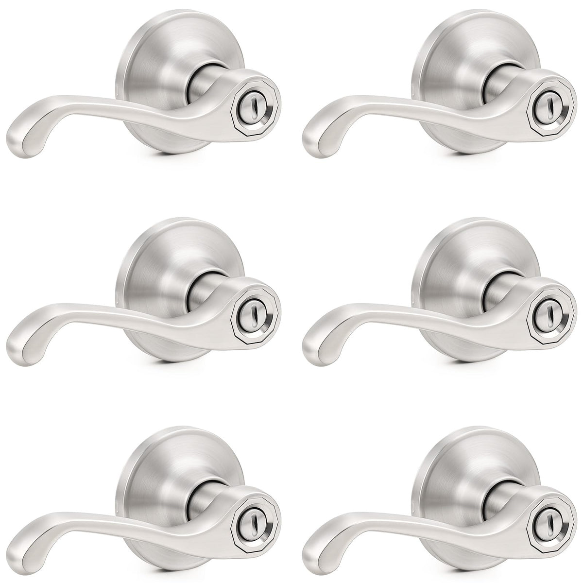 Scroll Privacy Door Lever 6 Packs (Satin Nickel)