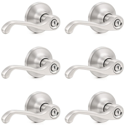 Scroll Privacy Door Lever 6 Packs (Satin Nickel)