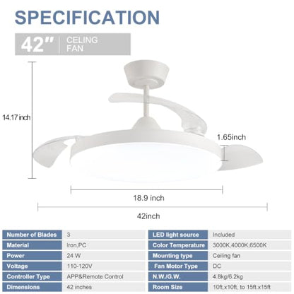 42 Inch Retractable Ceiling Fan