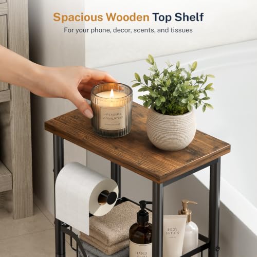 3 Tier Freestanding Toilet Paper Holder with Storage Shelf