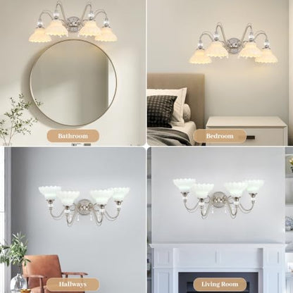 Brushed Nickel Bathroom Vanity Light (Nickel and White / 4-Light)