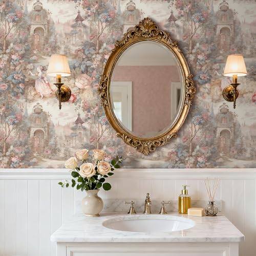 French Wallpaper Peel and Stick Vintage Cottage Core Floral Toile Wallpaper