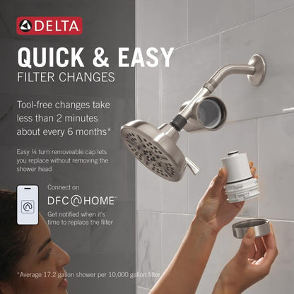 8 Setting Shower Head Brushed Nickel with Clarifi Standard Shower Filter Attachment with Filter (Satin Nickel)