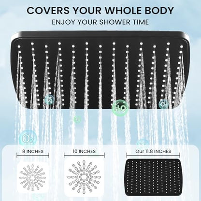 Shower Head with Handheld (A-Matte Black / Rectangular 12")