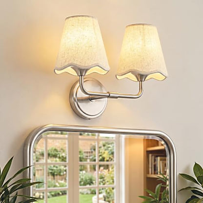 Bathroom Light Fixtures with White Wavy Flared Fabric Shade