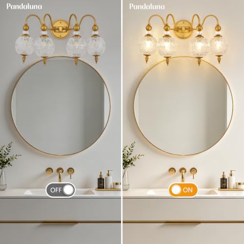 Vintage 4 Light Bathroom Vanity Light Over Mirror (Antique Gold & Clear / 4-Light)