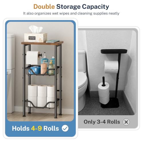 3 Tier Freestanding Toilet Paper Holder with Storage Shelf