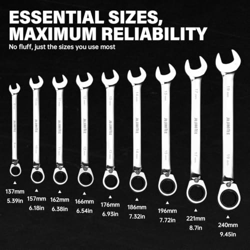 9 Piece Single Head Reversible Ratcheting Wrench Set
