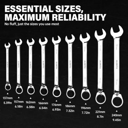 9 Piece Single Head Reversible Ratcheting Wrench Set
