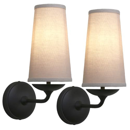 Vintage Wall Sconces Hardwired Boho Brass Finished Wall Lamps with Natural Linen Fabric Lampshade