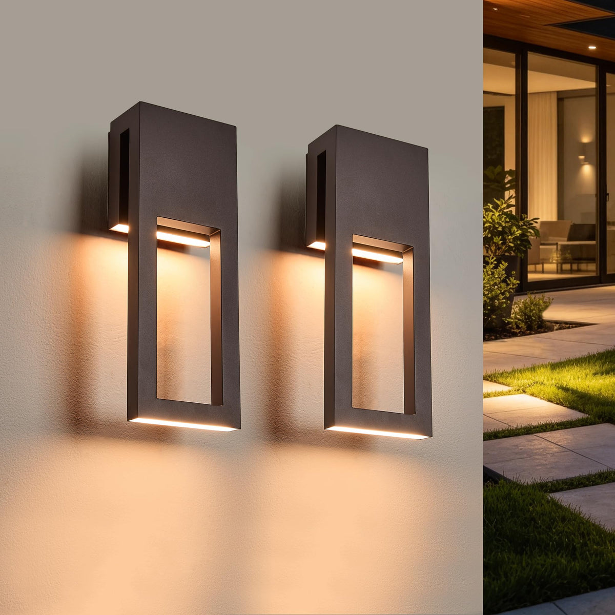 2 Pack Dimmable Indoor Outdoor Wall Sconces 15 Inch Waterproof (2Pack Textured Bronze(without Photocell))