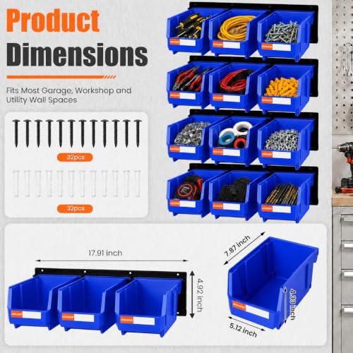 Wall Mounted Storage Organizer Set with Heavy Duty Metal Rails