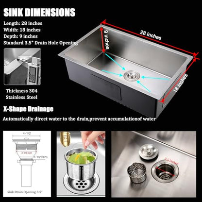 16 Gauge Stainless Steel Single Bowl Kitchen Sink With Accessories