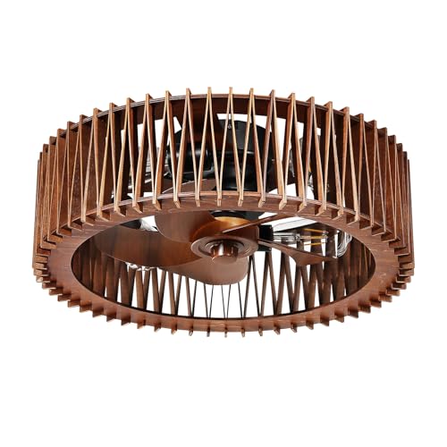 20" Wooden Flush Mount Caged Ceiling Fan with Light