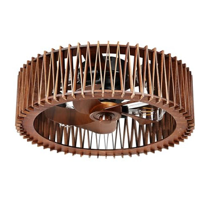 20" Wooden Flush Mount Caged Ceiling Fan with Light
