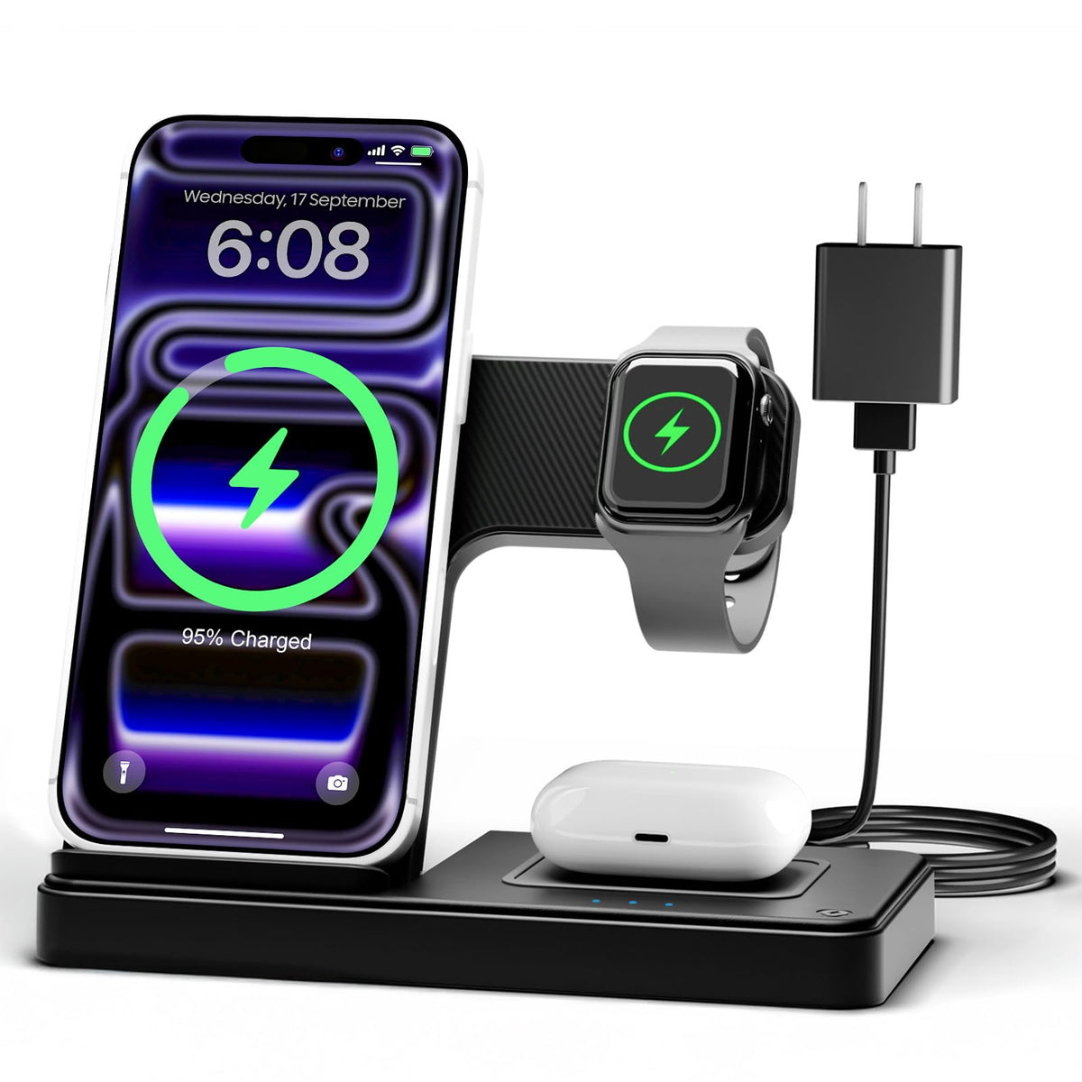 Wireless Charger iPhone Charging Station for Apple Multiple Devices (Black)