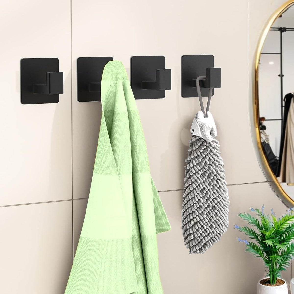 Adhesive Shower Hooks (Adhesive "7" Shape -2 Pack / Black)