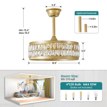 Gold Fandelier Ceiling Fan with Light and Remote Caged Ceiling Fan (Gold)