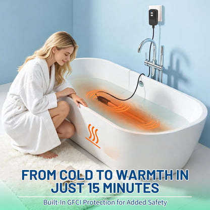 1800W 120V Portable Immersion Water Heater with GFCI for Bathtub (Silver)