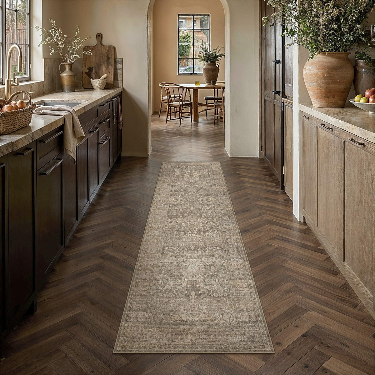 Hallway Runner Rugs 2x6 Light Brown Vintage Rug (Retro | Light Brown / 2' x 6' (Runner))