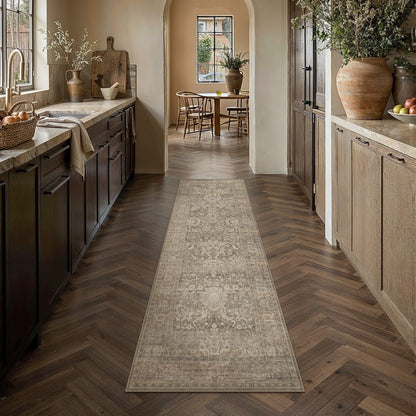 Hallway Runner Rugs 2x6 Light Brown Vintage Rug (Retro | Light Brown / 2' x 6' (Runner))