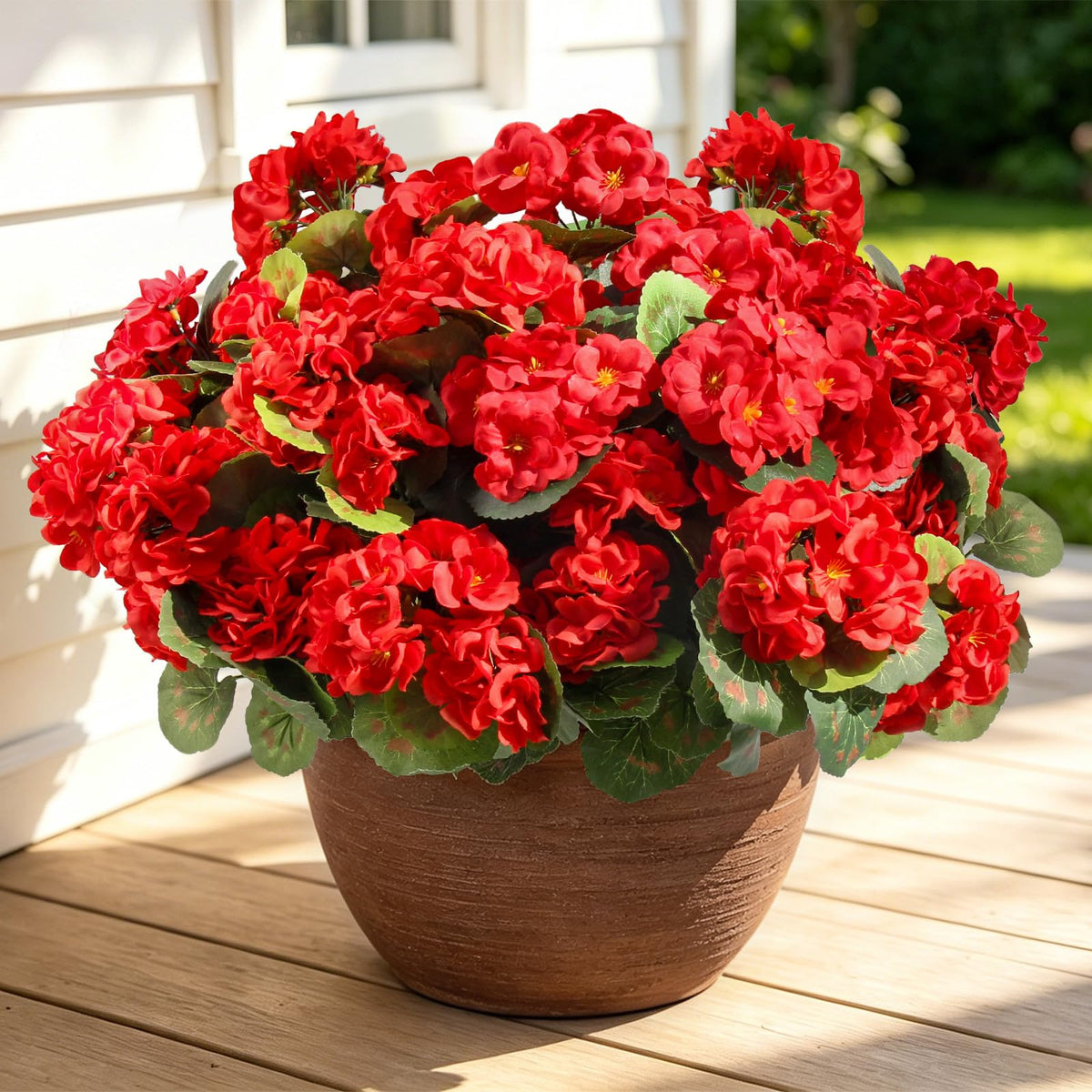 Artificial Geraniums Fake Flowers for Outdoors (Red / 12pcs)