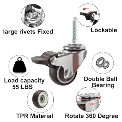 Swivel Stem Caster Wheels Set of 4 TPR Non