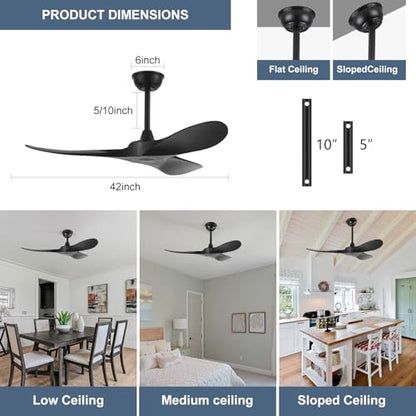 52 60'' Solid Wood Blades Ceiling Fan without Light
