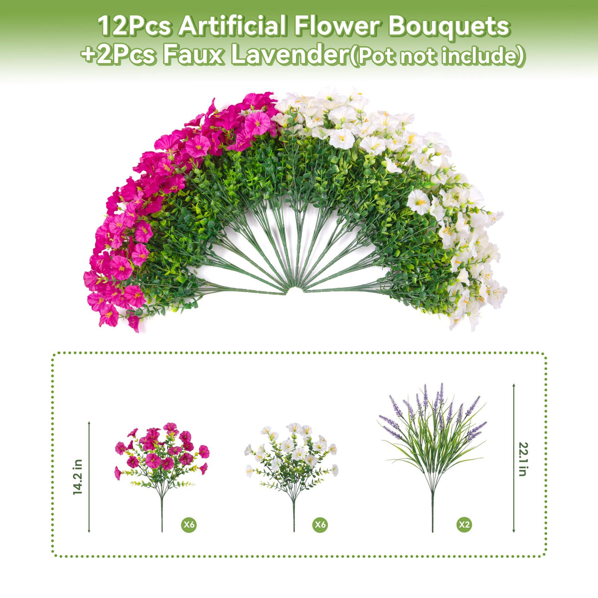 Artificial Flowers Fake Plants for Outdoors Decoration (Lightpurple White Lavender)
