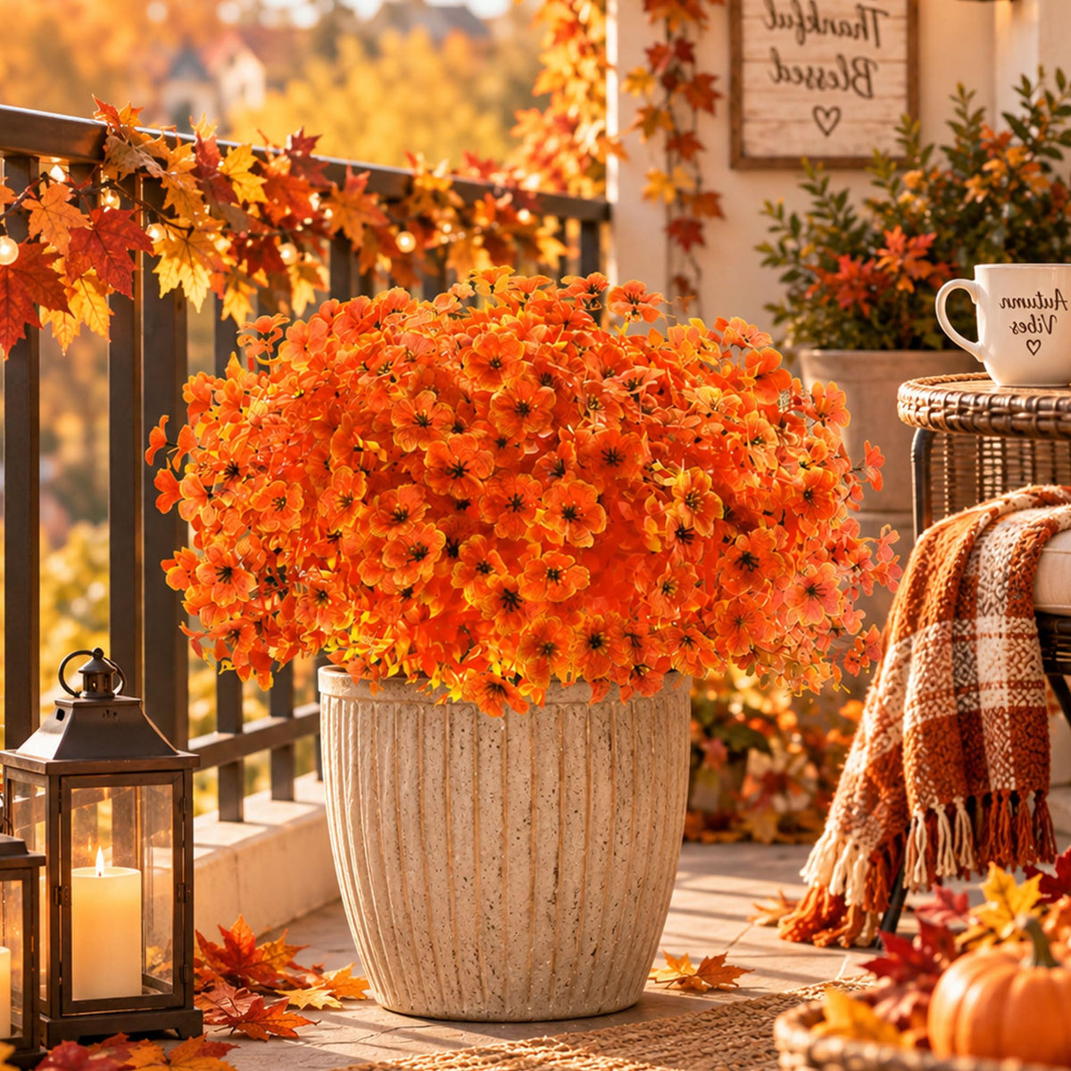 24Pcs Artificial Fall Flowers for Outdoors UV Resistant Decor