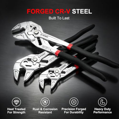 7/10/12-Inch Pliers Wrench, CR-V Adjustable Wrench, Smooth Parallel Jaws, Groove Lock, Non-Slip Handle, with Storage Bag for home, Plumbing, Faucet, Pipe & Home Repair
