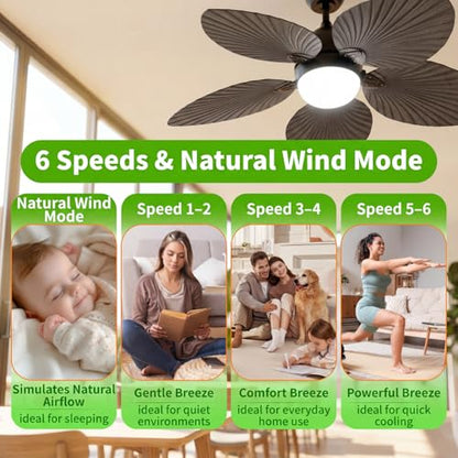 52 Inch Ceiling Fan with Light and Remote for Indoor
