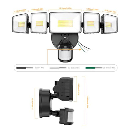 120W Smart LED Security Lights Motion Sensor Outdoor 5 Heads