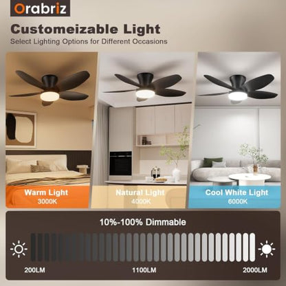 35 In Small Low Profile Ceiling Fan Light Remote