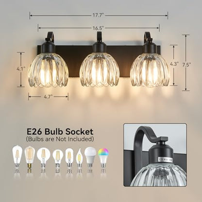 Bathroom Light Fixtures (Black - Tulip Clear / 3-light)