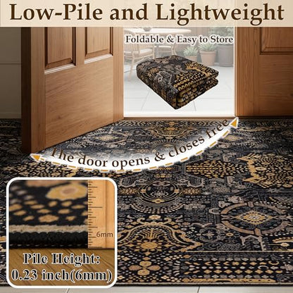 Washable Area Rug 8×10 Ultra Soft for Living Room (Black and Gold / 8' x 10' (Rectangular))