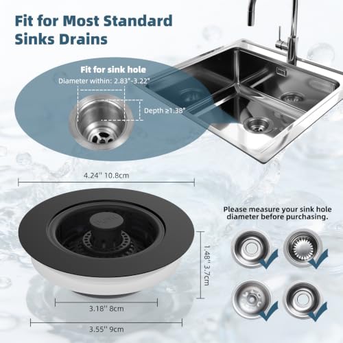 2 Pack 3 in 1 Kitchen Sink Drain Strainer (Black)
