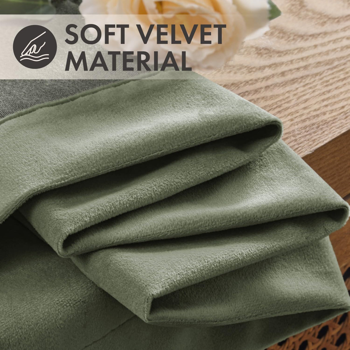 Sage Green Velvet Curtains 4 Panels Set Back Tab 40x108 Inch Long (Sage Green / 40"W x 108"L (Pack of 4))