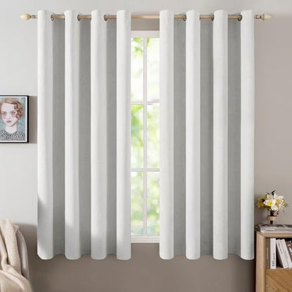 100% Blackout Linen Curtains for Bedroom 52x54 Inch Heathered White (Heathered White / 52"W x 54"L (Pack of 2))