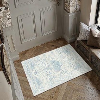 Blue 8x10 Area Rug Washable Vintage Rug Carpet (Y|blue / 2' x 3' (Rectangular))