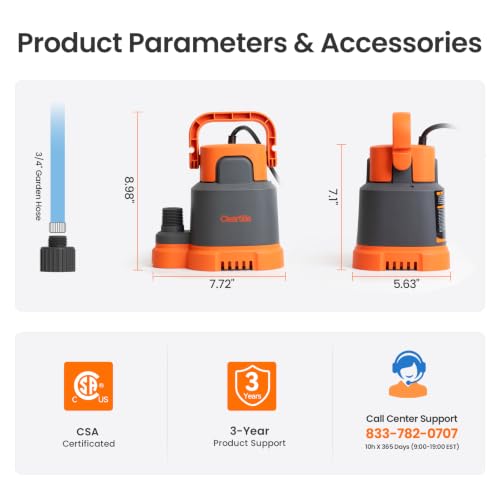 Submersible Utility Water Pump (1/3 HP Sump Pump)