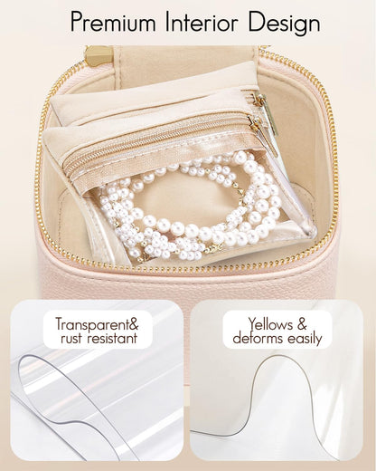 Travel Jewelry Organizer Case with 6 Clear Velvet Zipper Pouches (F.6 PCS Pink)