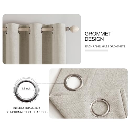 100% Blackout Linen Curtains for Bedroom 52x72 Inches Cobblestone (Cobblestone / 52"W x 72"L (Pack of 2))