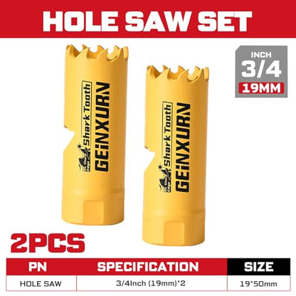 3/4 Inch(19mm) Hole Saw, 2PCS HSS Bi-Metal Hole Saw Kit with Shark Tooth Hole Cutter for Wood,Drywall, PVC Boards and Thin Metal (2 PCS 3/4")