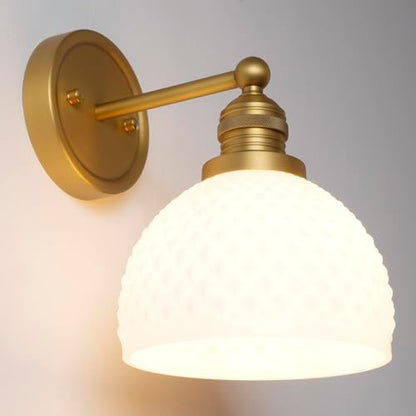 Brass Wall Sconce Vintage Milk White Glass Vanity Light Hardwired Gold Wall Mounted Lamp for Bathroom Mirror to Elevate Decor & Refresh Older Home’s Look E26